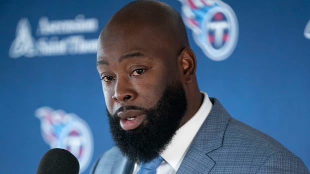 Tennessee Titans new general manager Ran Carthon responds to questions during his introductory press conference at Ascension Saint Thomas Sports Park Friday, Jan. 20, 2023, in Nashville, Tenn.